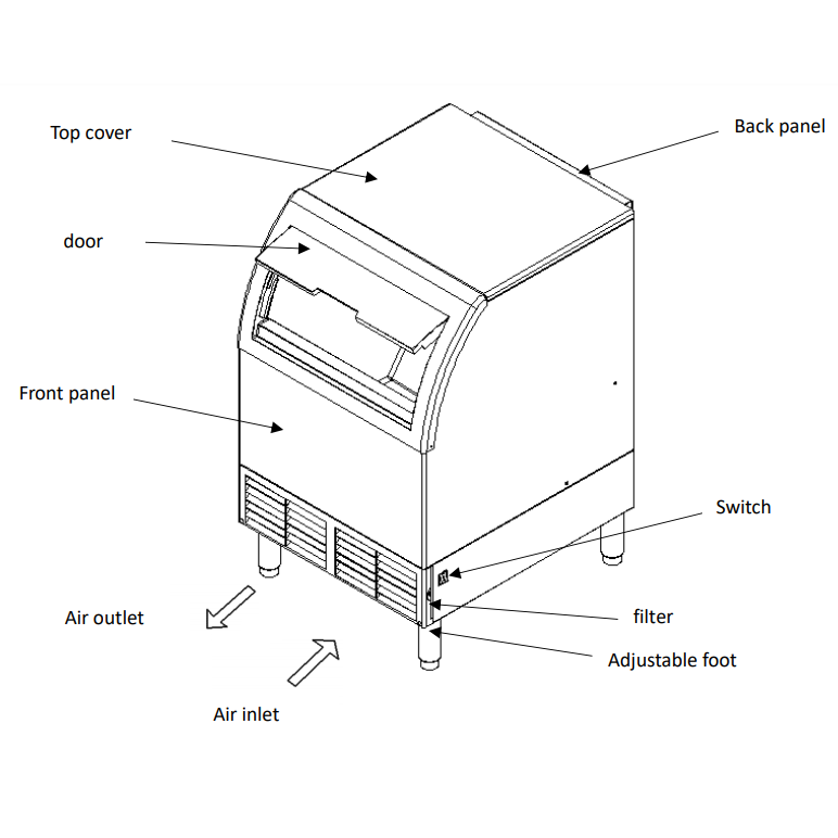 Atosa YR140-AP-161 142 lbs. Cube Styled Commercial Ice Machine with 88 lb Storage Bin
