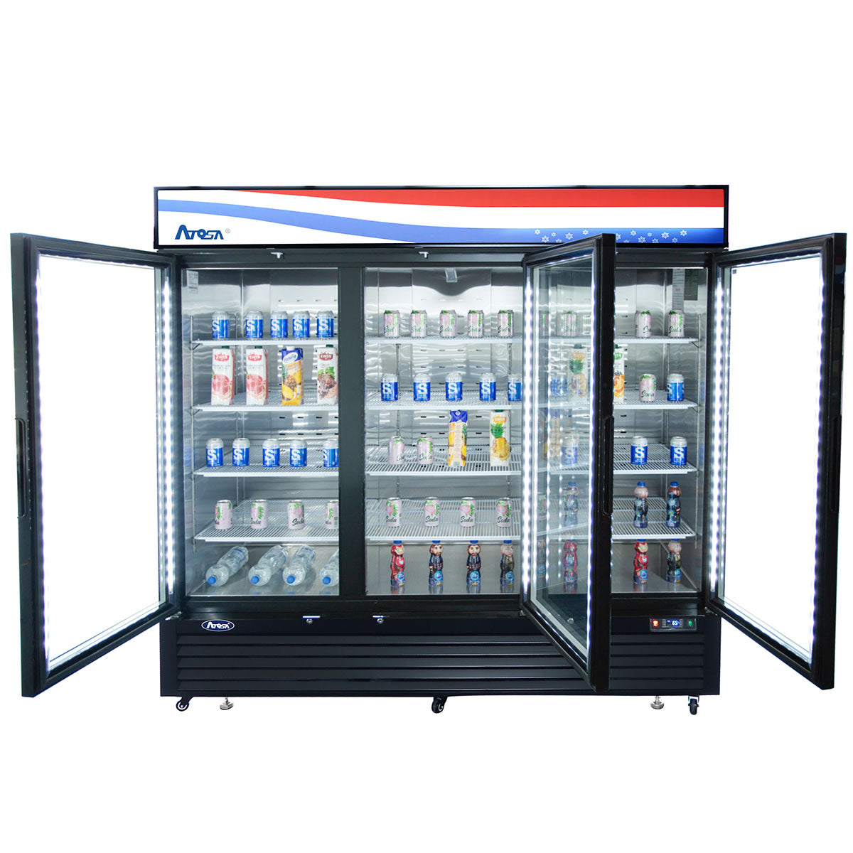 Atosa MCF8728GR 81.9" 3 Door Black Exterior Glass Door Freezer Merchandiser, 68 Cu. Ft.
