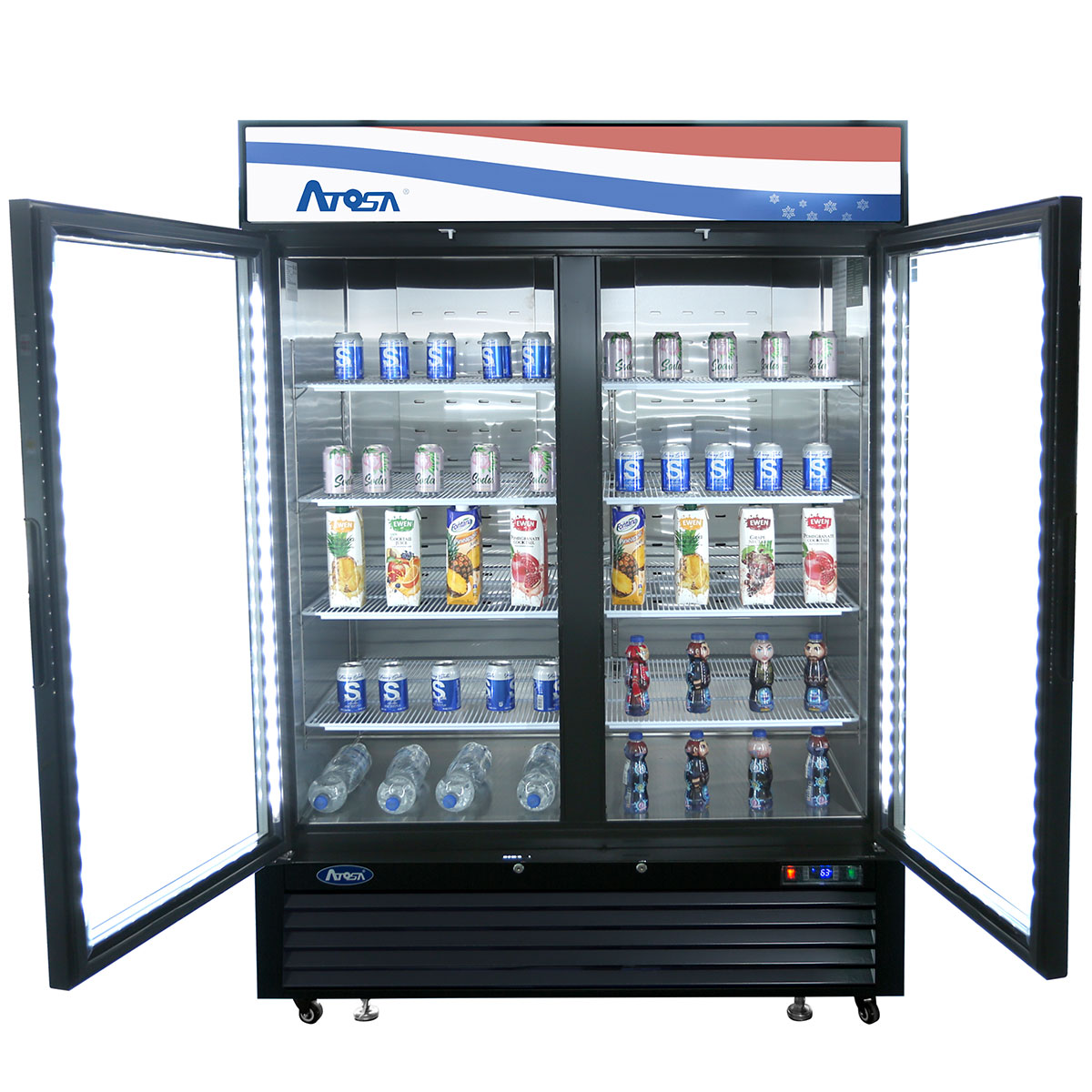 Atosa MCF8721ES 54.4" 2 Door Black Exterior Glass Door Freezer Merchandiser, 43.8 Cu. Ft.