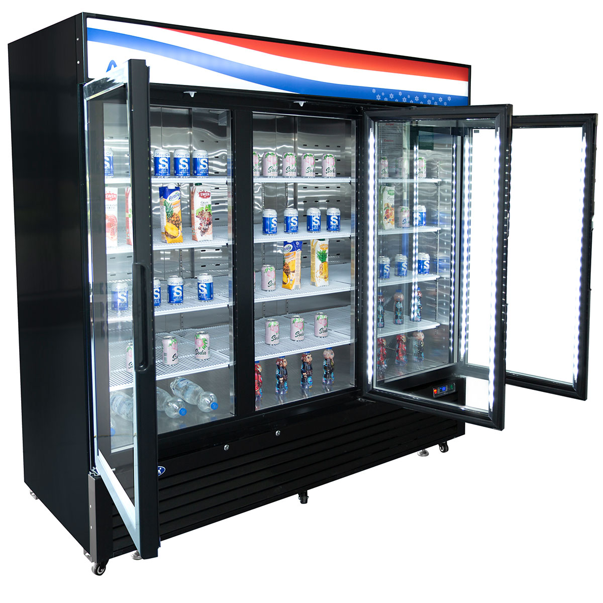 Atosa MCF8724GR 81.9" 3 Glass Swing Door Refrigerator Merchandiser, 69.5 Cu. Ft.