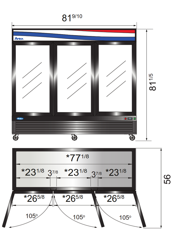 Atosa MCF8724GR 81.9" 3 Glass Swing Door Refrigerator Merchandiser, 69.5 Cu. Ft.