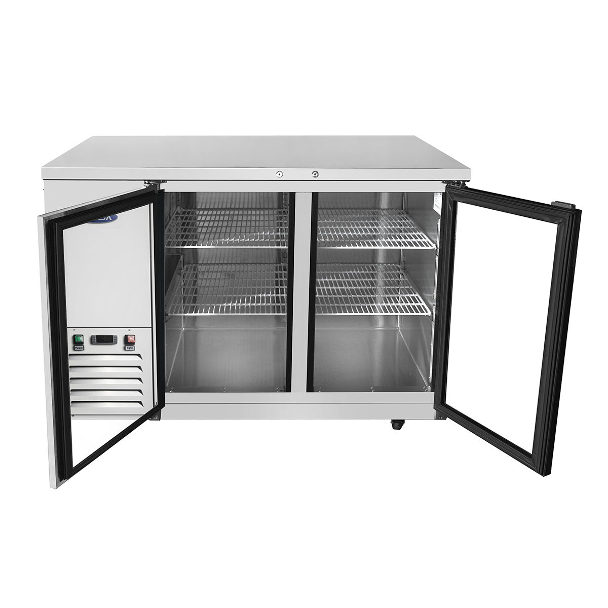Atosa SBB59GGRAUS1 57" 2 Door Shallow Depth Back Bar Cooler With Glass Doors, 15 Cu. Ft., Stainless Steel Exterior