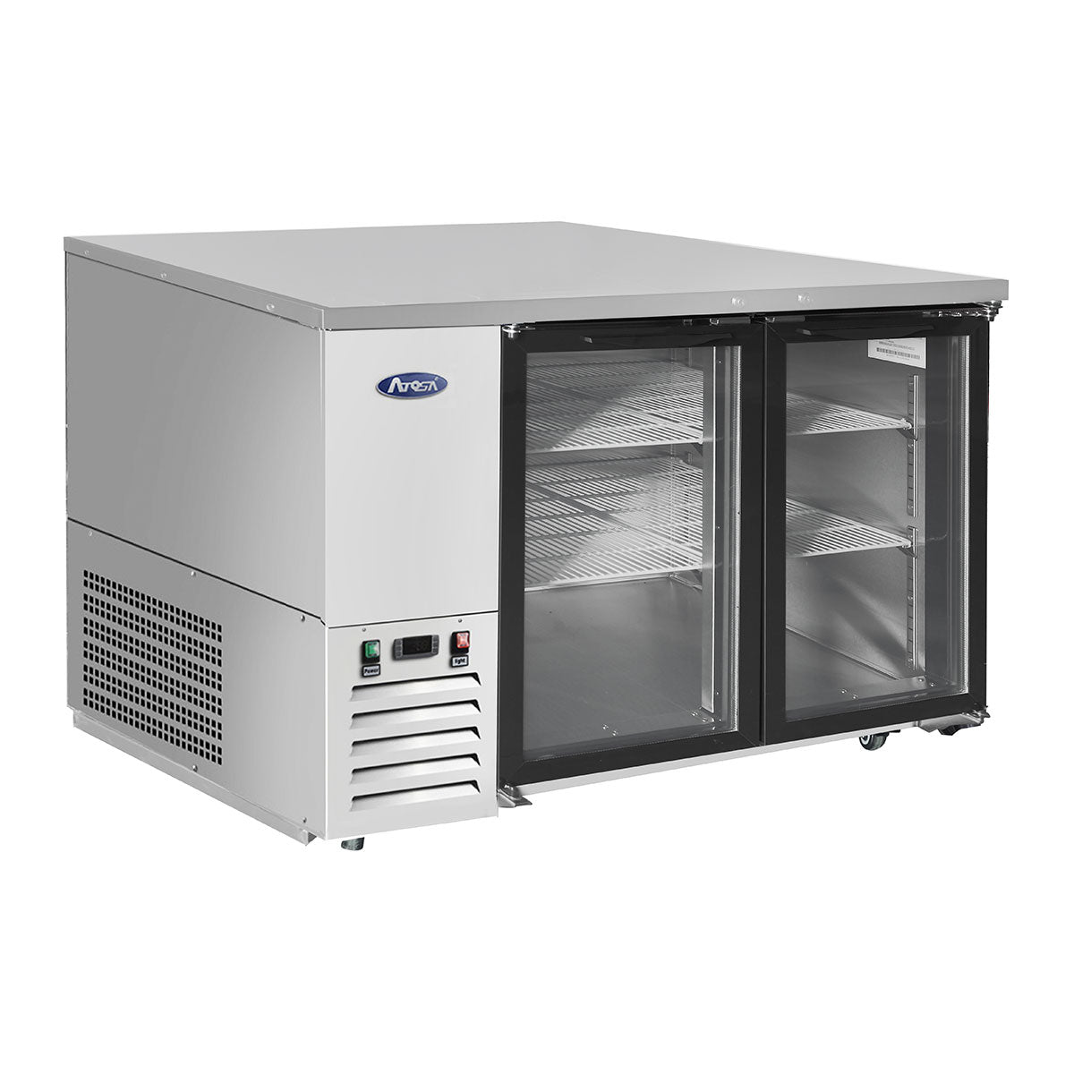 Atosa SBB59GGRAUS1 57" 2 Door Shallow Depth Back Bar Cooler With Glass Doors, 15 Cu. Ft., Stainless Steel Exterior