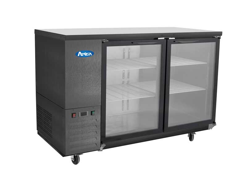 Atosa SBB59GGRAUS2 57" 2 Door Shallow Depth Back Bar Cooler With Glass Doors, 15 Cu. Ft., Black Exterior