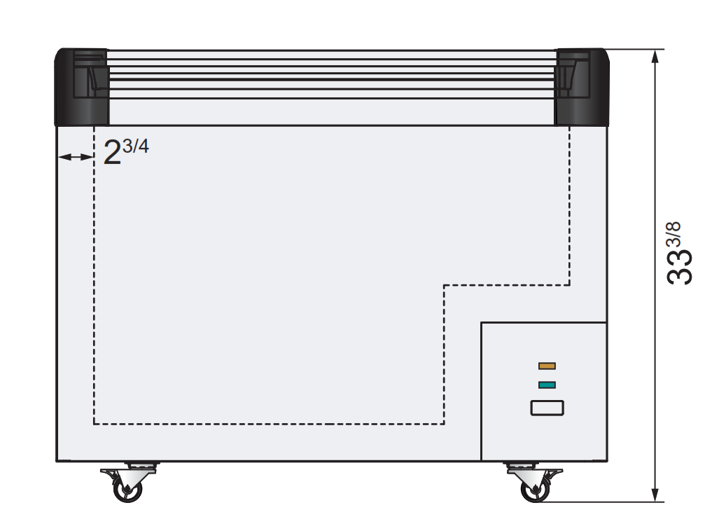 Atosa MMF9110 35" 2 Door Angle Curved Glass Top Chest Freezer, 9.6 Cu. Ft.