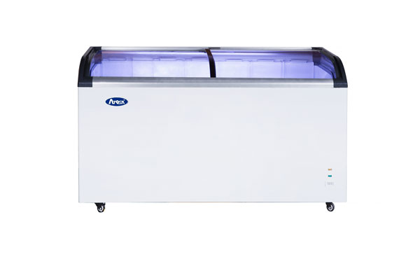 Atosa MMF9113 50.13" 2 Door Angle Curved Glass Top Chest Freezer, 12.5 Cu. Ft.