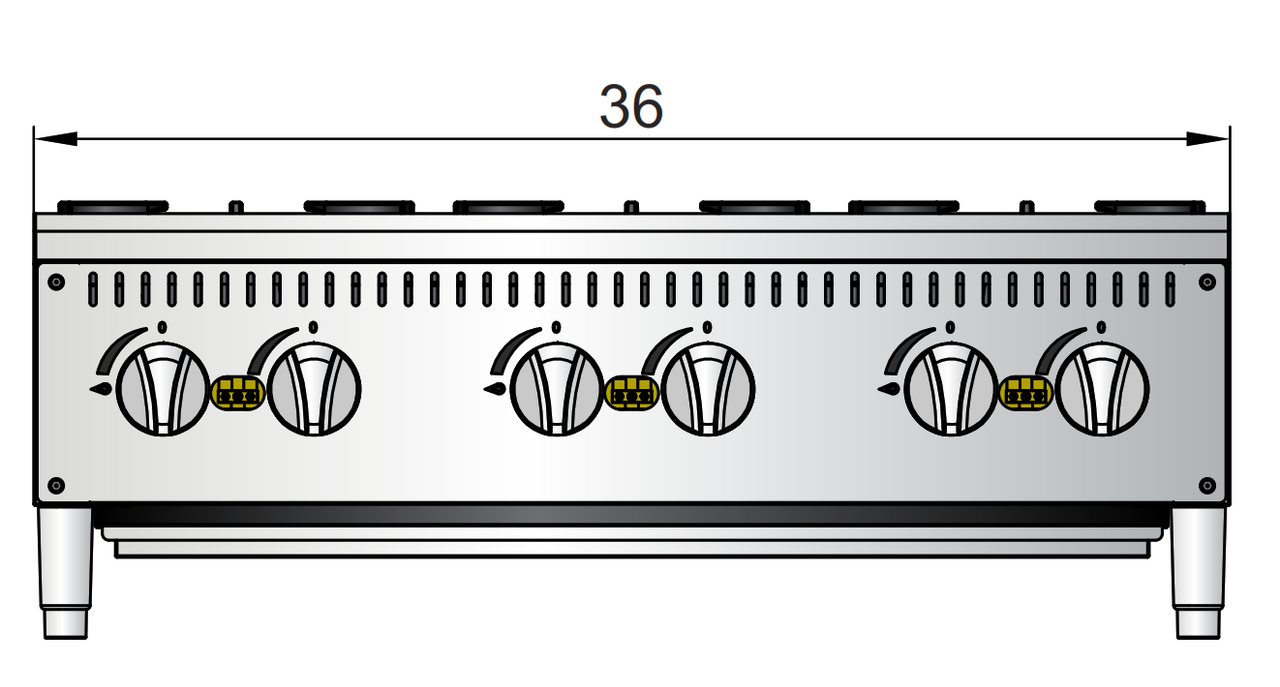 Atosa ACHP-6 36" 6 Burner Countertop Hotplate, Total 192,000 B.T.U.