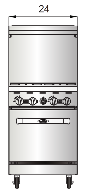 Atosa AGR-4B 24" 4 Burner Gas Range, 1 20" Oven, 2 Oven Racks, Castors Included