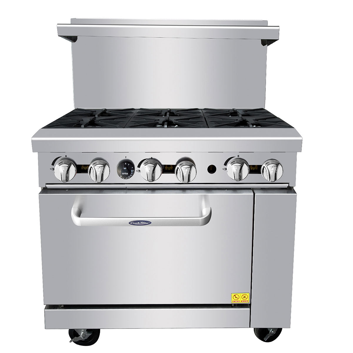 Atosa AGR-6B 36" 6 Burner Gas Range, One 26'' Oven; 2 Oven Racks, Castors Included