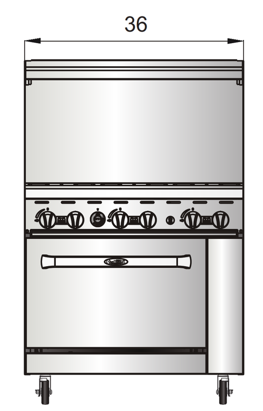 Atosa AGR-6B 36" 6 Burner Gas Range, One 26'' Oven; 2 Oven Racks, Castors Included