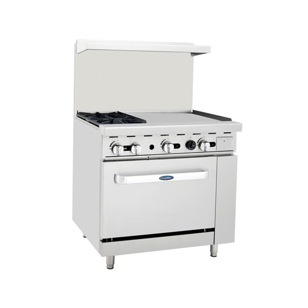 Atosa AGR-2B24GR 36" 2 Burners, 24'' Griddle on Right Side, 26'' Oven, 2 Oven Racks, Castors Included