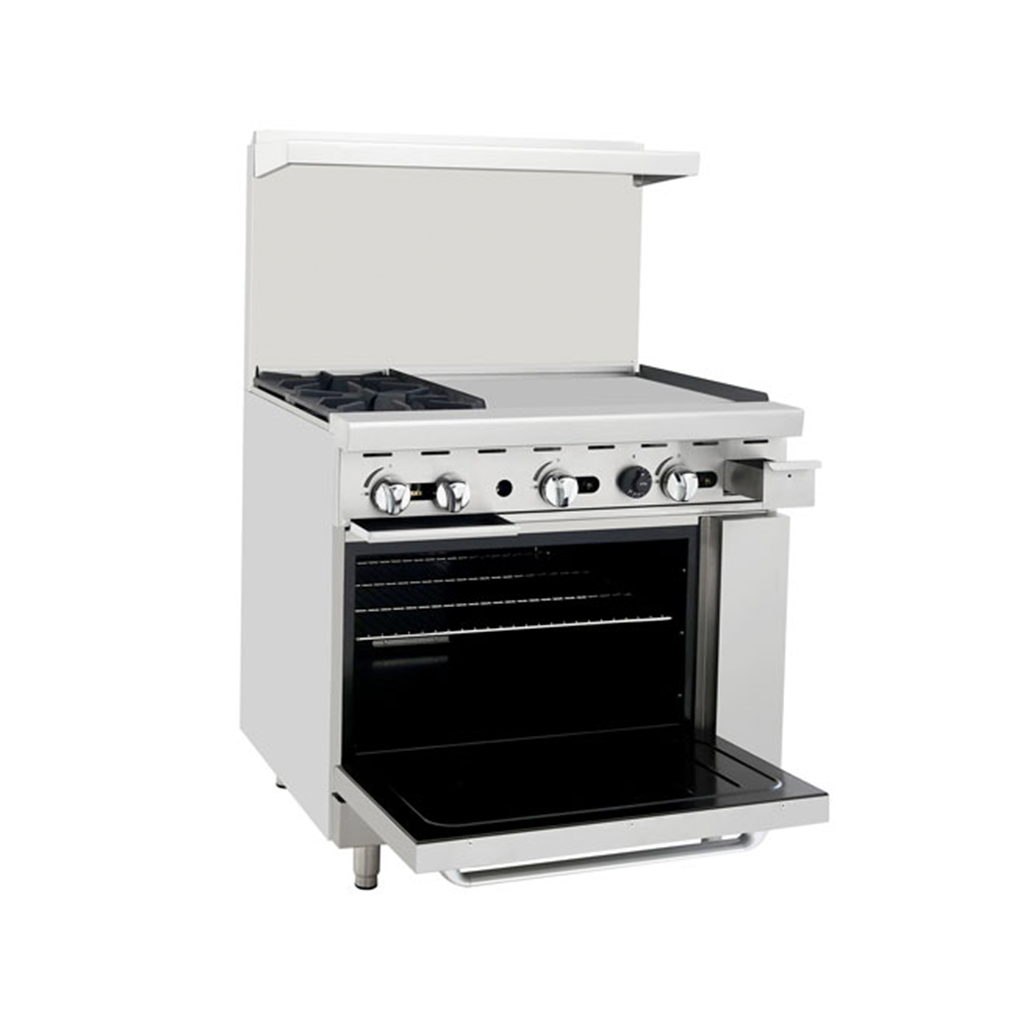 Atosa AGR-2B24GR 36" 2 Burners, 24'' Griddle on Right Side, 26'' Oven, 2 Oven Racks, Castors Included