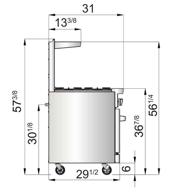 Atosa AGR-2B24GR 36" 2 Burners, 24'' Griddle on Right Side, 26'' Oven, 2 Oven Racks, Castors Included