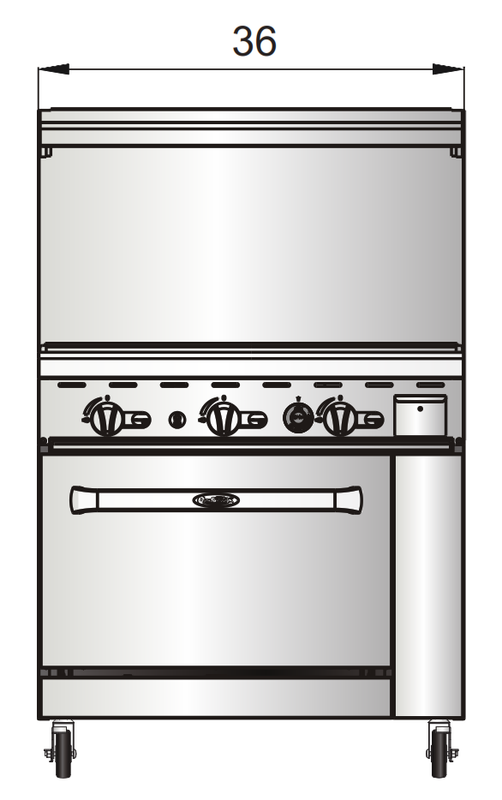 Atosa AGR-36G 36" Gas Range with 36" Griddle, 1 26" Oven, 2 Oven Racks, Castors Included