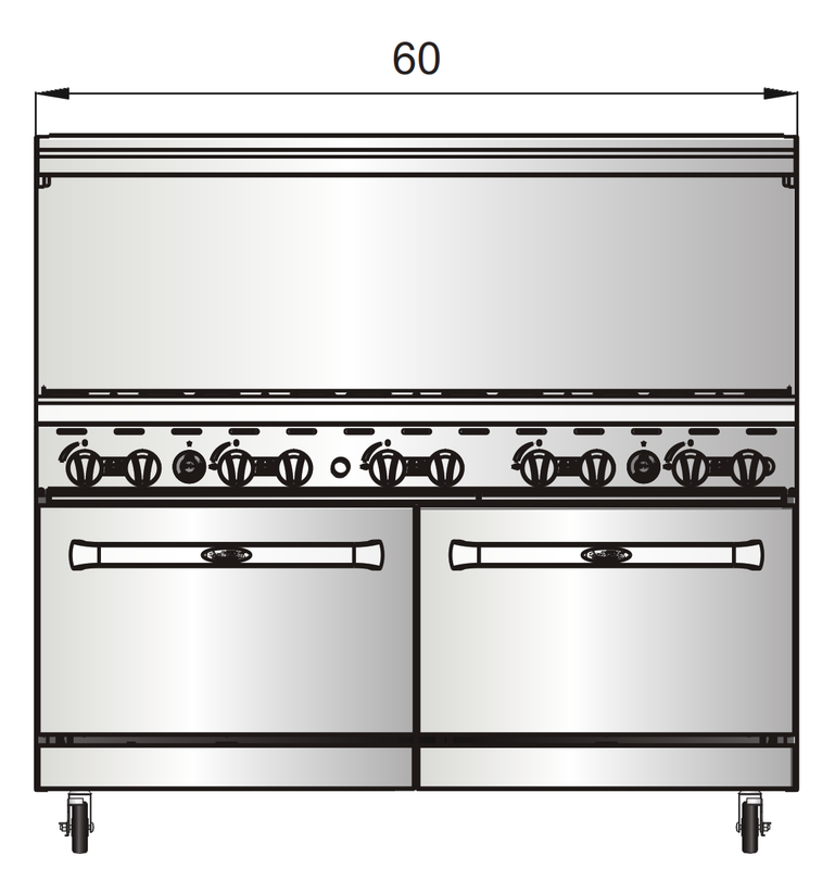 Atosa AGR-10B 60" 10 Burner Gas Range with (2) 26'' Ovens; 4 Oven Racks Castors Included