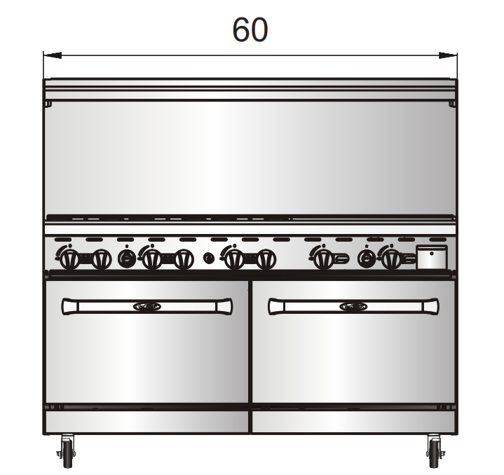 Atosa AGR-6B24GR 60" 6 Burner Gas Range with 24" Griddle on Right Side, 2 26" Ovens, 4 Oven Racks, Castors Included