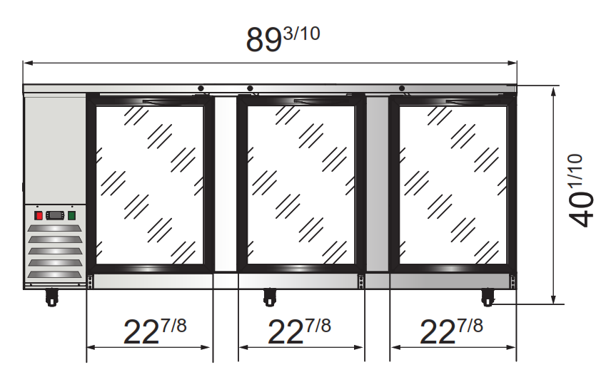 Atosa MBB90GGR 89.3" 3 Door Back Bar Cooler With Glass Doors, 30.1 Cu. Ft., Stainless Steel
