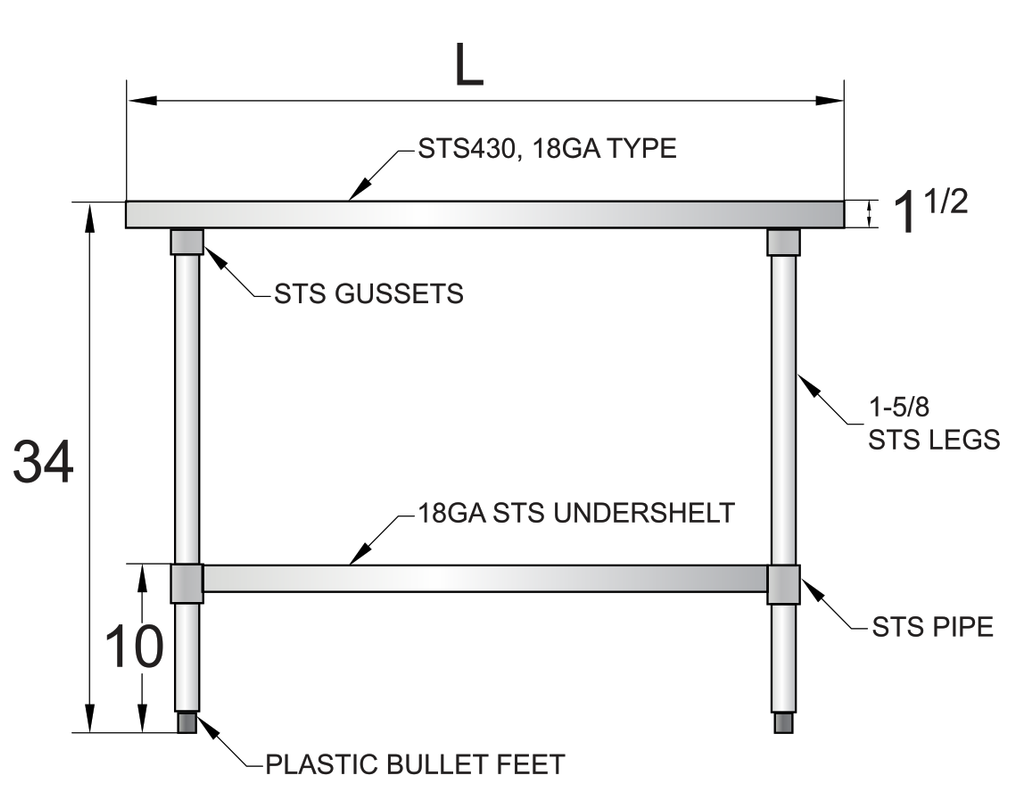 Atosa SSTW-2472 72" By 24" Work Table, Stainless Steel
