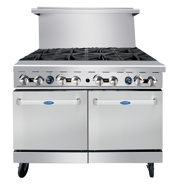 Atosa AGR-8B 48″ 8 Burner Gas Range with 2 20" Ovens; 4 Oven Racks, Castors Included