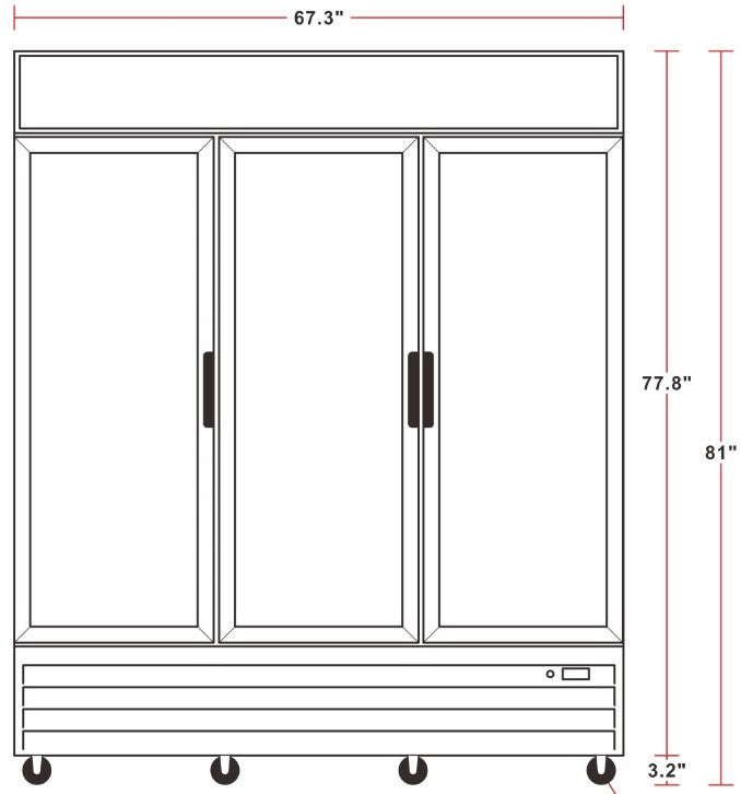 Unity U-GM-3 68" Three Glass Door Merchandiser Refrigerator with LED Lighting