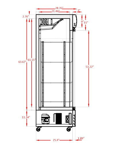 Unity U-GM-3 68" Three Glass Door Merchandiser Refrigerator with LED Lighting
