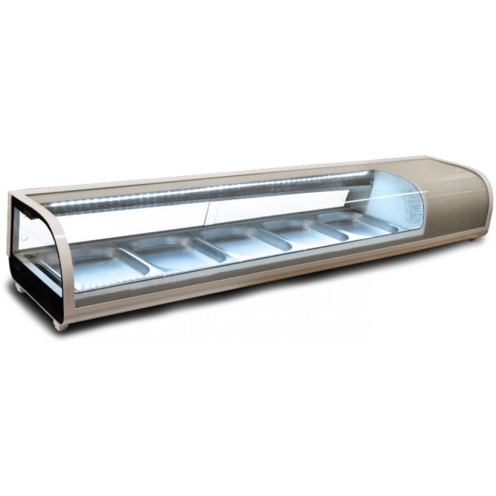 Marchia MSU160 60" Refrigerated Round Curved Sushi Display Case, Silver