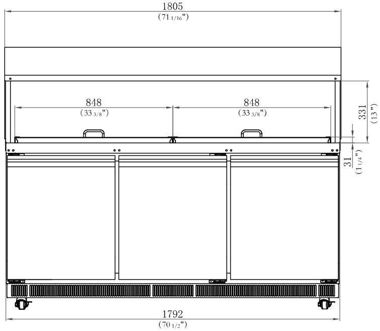 Coldline CBT-72-CSG 72" Stainless Steel Refrigerated Salad Bar, Buffet Table with Sneeze Guard, Tray Slide and Pan Cover, Self Service