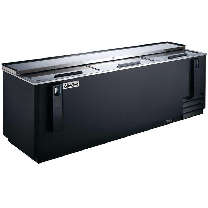 Coldline BBC-95 95" Horizontal Black Bottle Cooler, 27 Cu. Ft.