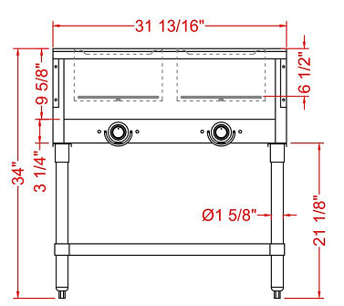 Prepline EST30-2O 32" Two Well Electric Hot Food Steam Table with Undershelf, 120V, 1000W