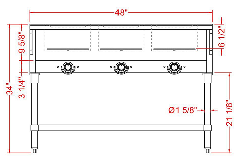 Prepline EST48-3O 48" Three Pan Open Well Gas Hot Food Steam Table with Undershelf