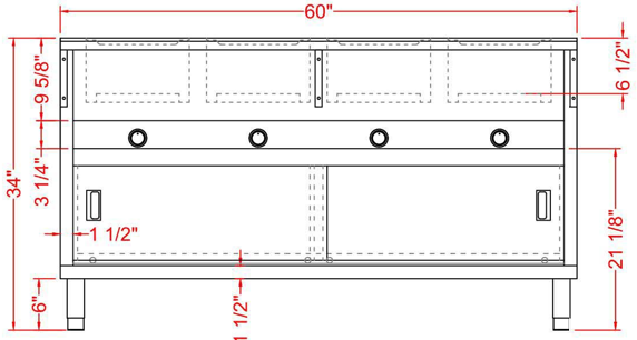 Prepline GSTC60-4O 60" Four Well Electric Hot Food Steam Table with Enclosed Base and Sliding Doors, 208/240V, 3000W
