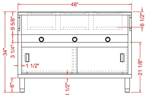 Prepline GSTC48-3O 48" Three Pan Sealed Well Gas Hot Food Steam Table with Enclosed Base and Sliding Doors