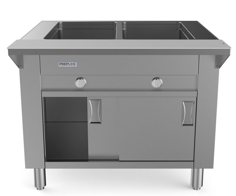 Prepline GSTC30-2O 32" Two Pan Open Well Gas Hot Food Steam Table with Enclosed Base and Sliding Doors
