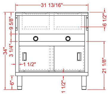 Prepline GSTC30-2O 32" Two Pan Open Well Gas Hot Food Steam Table with Enclosed Base and Sliding Doors