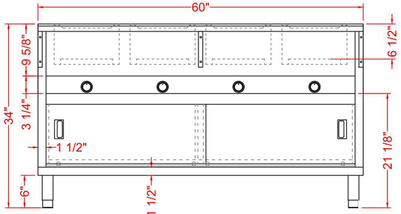 Prepline GST60-4O 60" Four Well Gas Hot Food Steam Table with Undershelf