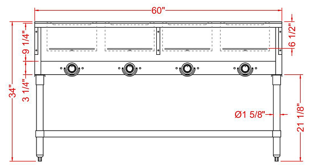 Prepline EST60-4O 60" Four Well Electric Hot Food Steam Table with Undershelf