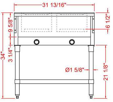 Prepline GST30-2O 32" Two Well Gas Hot Food Steam Table with Undershelf