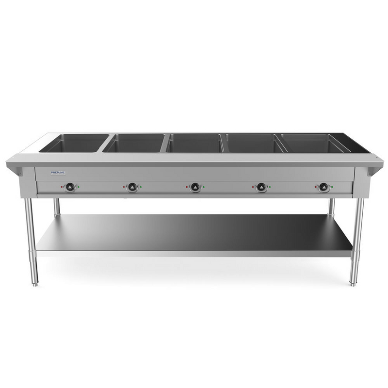 Prepline EST74-5O 74" Five Pan Open Well Electric Hot Food Steam Table with Undershelf, 208/240V, 3700W