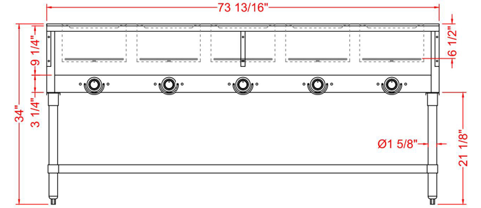 Prepline EST74-5O 74" Five Pan Open Well Electric Hot Food Steam Table with Undershelf, 208/240V, 3700W