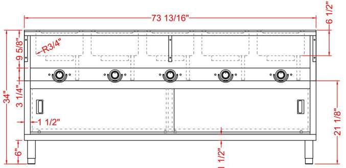 Prepline ESTC74-5S 74" Five Pan Sealed Well Electric Hot Food Steam Table with Enclosed Base and Sliding Doors, 208/240V, 3700W