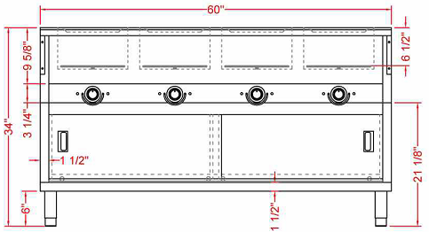 Prepline ESTC60-4O 60" Four Well Electric Hot Food Steam Table with Enclosed Base and Sliding Doors, 208/240V, 3000W