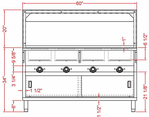 Prepline ESTC60-4O 60" Four Well Electric Hot Food Steam Table with Enclosed Base and Sliding Doors, 208/240V, 3000W