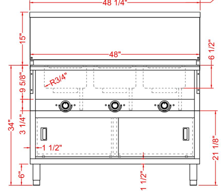 Prepline ESTC48-3S 48" Three Pan Sealed Well Electric Hot Food Steam Table with Enclosed Base and Sliding Doors, 120V, 1500W