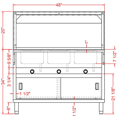 Prepline GSTC48-3S 48" Three Well Gas Hot Food Steam Table with Enclosed Base and Sliding Doors