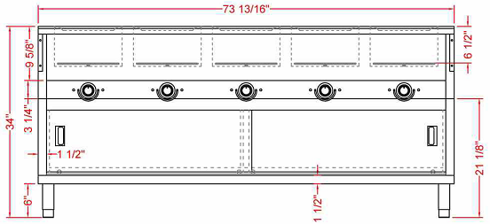 Prepline ESTC74-5O 74" Five Pan Open Well Electric Hot Food Steam Table with Enclosed Base and Sliding Doors, 208/240V, 3700W