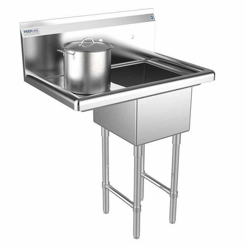 Prepline XS1C-1416-L 28" Stainless Steel One Compartment Commercial Sink with Left Drainboard, 14" x 16" Bowl