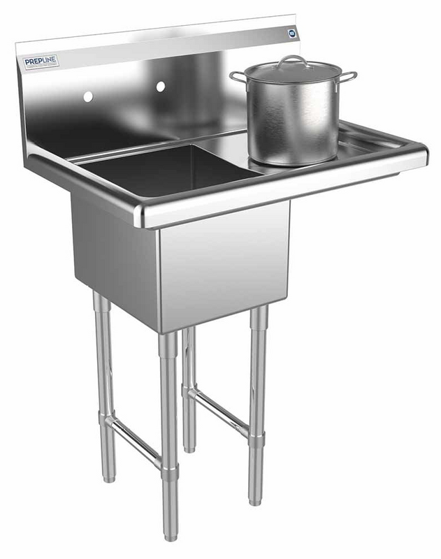 Prepline XS1C-1416-R 28" Stainless Steel One Compartment Commercial Sink with Right Drainboard, 14" x 16" Bowl