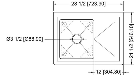 Prepline XS1C-1416-R 28" Stainless Steel One Compartment Commercial Sink with Right Drainboard, 14" x 16" Bowl