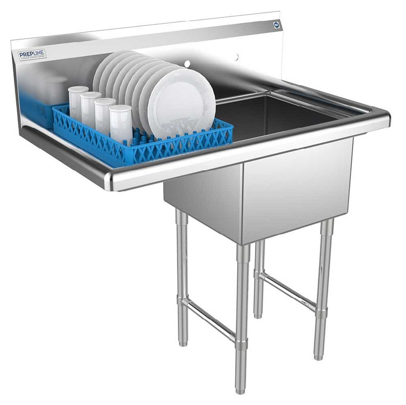 Prepline XS1C-1818-L 38" Stainless Steel One Compartment Commercial Sink with Left Drainboard, 18" x 18" Bowl