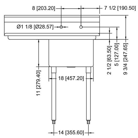 Prepline XS1C - 1818 - L 38" Stainless Steel One Compartment Commercial Sink with Left Drainboard, 18" x 18" Bowl